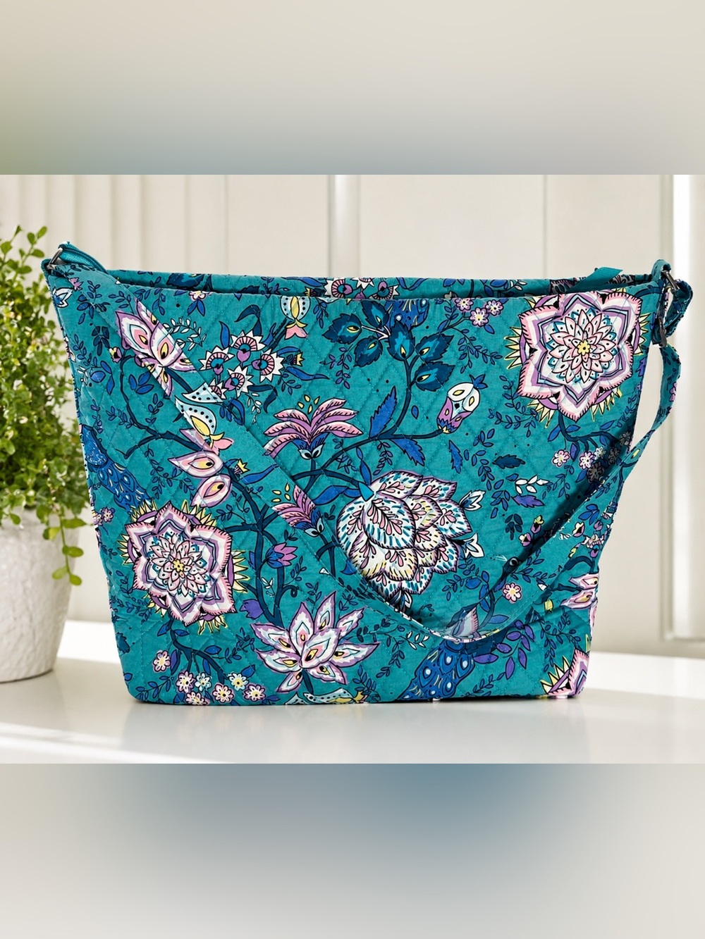 Vera Bradley Peacock Garden Quilted Teal Crossbody Shoulder Bag